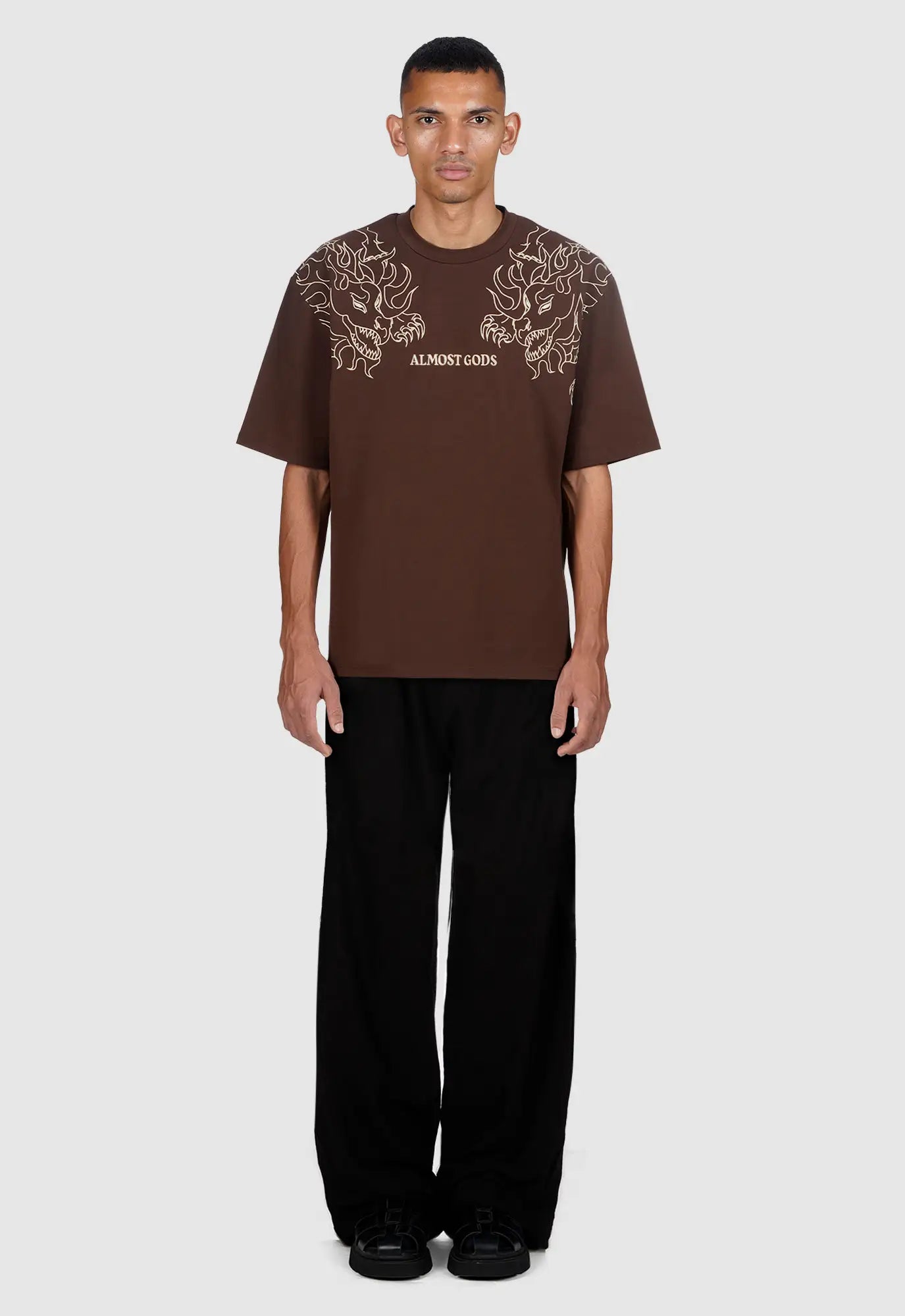 Leviathan Embroidered Boxy Tee in Brown