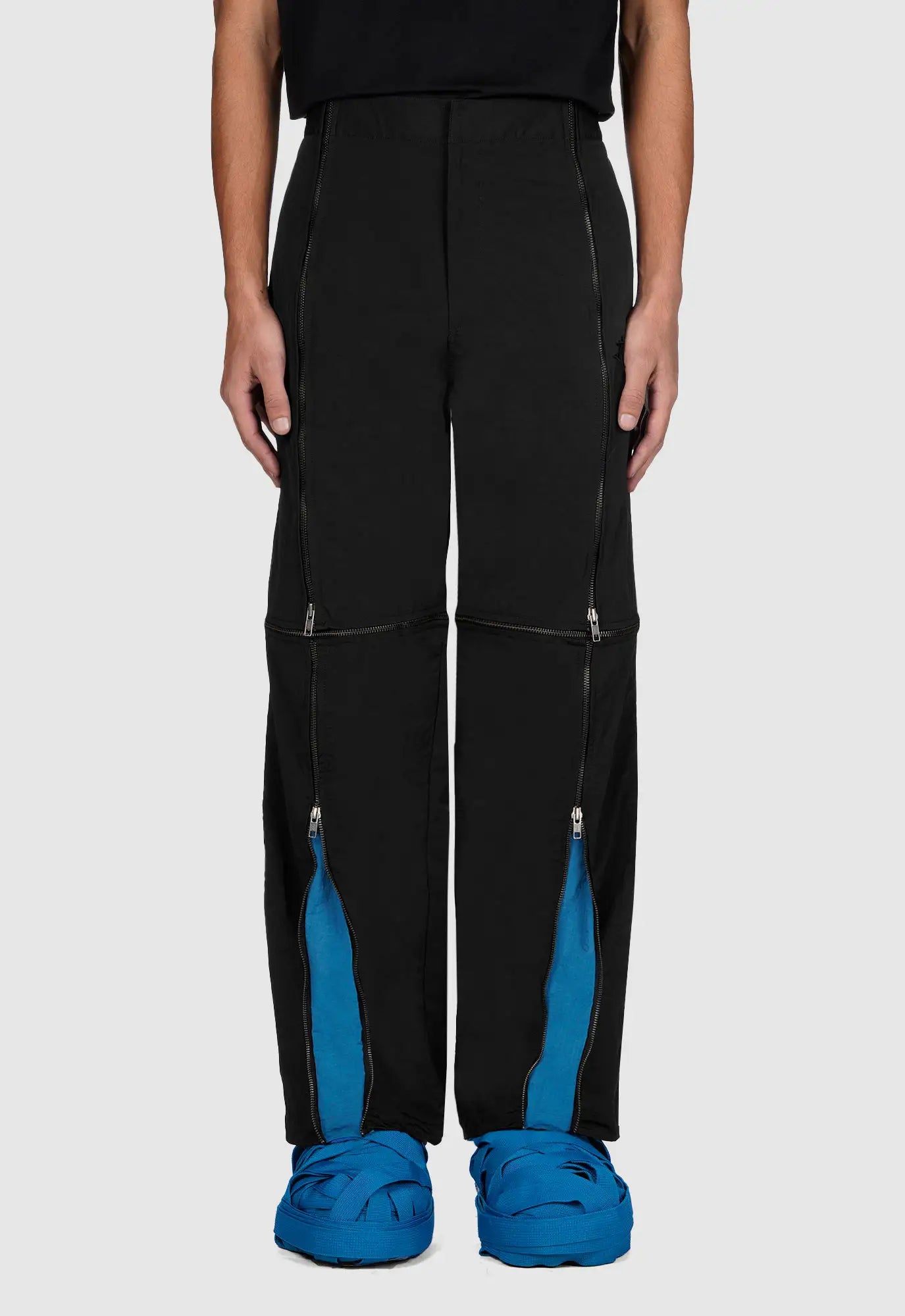Crushed Nylon Detachable Zip Pants In Black